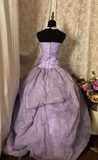 Princess Ball Gown Strapless Lilac Sleeveless With Ruffles Ruched Long Aesthetic Quinceanera Dresses Sweet 15 16 Birthday Gown HZ0311