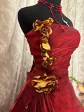Princess Ball Gown Strapless Burgundy Dark Red With Ruffles Ruched Long Aesthetic Quinceanera Dresses Sweet 15 16 Birthday Gown HZ0311