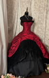 Princess Ball Gown Strapless Burgundy And Black With Ruffles Ruched Long Aesthetic Quinceanera Dresses Sweet 15 16 Birthday Gown HZ0311