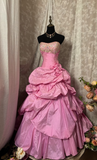 Princess Ball Gown Strapless Pink With Beaded Ruffles Ruched Long Aesthetic Quinceanera Dresses Sweet 15 16 Birthday Gown HZ0311