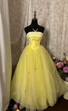 Princess Ball Gown Strapless Yellow With Lace Appliqued Long Aesthetic Quinceanera Dresses Sweet 15 16 Birthday Gown HZ0311