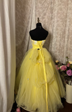 Princess Ball Gown Strapless Yellow With Lace Appliqued Long Aesthetic Quinceanera Dresses Sweet 15 16 Birthday Gown HZ0311