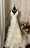 Vintage Elegant Mermaid V Neck Lace 60s Ivory Multi Layers Long Bride Dress Long Bride Dress Classy Wedding Dresses HZ0311
