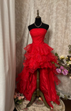 Vintage Prom Dress Outfit High Low Strapless Multi Layers Long 90s Prom Dresses Formal Evening Gowns HZ0311