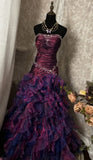 Vintage Prom Dress Outfit Mermaid Strapless Dark Purple Ruched Long 90s Prom Dresses Formal Evening Gowns HZ0311