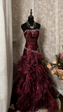 Vintage Prom Dress Outfit Mermaid Strapless Dark Purple Ruched Long 90s Prom Dresses Formal Evening Gowns HZ0311