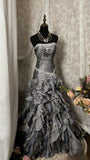 Vintage Prom Dress Outfit Mermaid Strapless Dark Purple Ruched Long 90s Prom Dresses Formal Evening Gowns HZ0311
