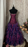 Vintage Prom Dress Outfit Mermaid Strapless Dark Purple Ruched Long 90s Prom Dresses Formal Evening Gowns HZ0311