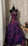 Vintage Prom Dress Outfit Mermaid Strapless Dark Purple Ruched Long 90s Prom Dresses Formal Evening Gowns HZ0311