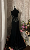 Vintage Prom Dress Outfit Mermaid Halter V Neck Black Beaded Long 90s Prom Dresses Formal Evening Gowns HZ0311