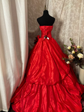 Vintage Outfits 50s Dress Prom Ball Gown Strapless Red Puffy Pleated Dresses Formal Party Teens Evening Gowns HZ0311