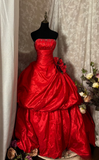 Vintage Outfits 50s Dress Prom Ball Gown Strapless Red Puffy Pleated Dresses Formal Party Teens Evening Gowns HZ0311