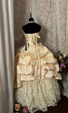 Vintage Elegant Ball Gown Strapless Sleeveless Lace 60s Ivory Multi Layers Long Bride Dress Long Bride Dress Classy Wedding Dresses HZ0311