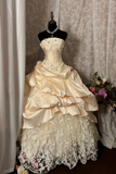 Vintage Elegant Ball Gown Strapless Sleeveless Lace 60s Ivory Multi Layers Long Bride Dress Long Bride Dress Classy Wedding Dresses HZ0311