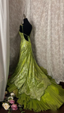 Vintage Mermaid V Neck Sequins Green With Beads Gem Long Prom Dresses Formal Party Teens Evening Gowns HZ0311