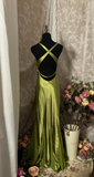 Vintage Mermaid V Neck Olive Green Satin Backless Cross Straps Long Prom Dresses Formal Party Teens Evening Gowns HZ0311