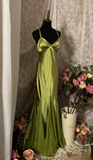 Vintage Mermaid V Neck Olive Green Satin Backless Cross Straps Long Prom Dresses Formal Party Teens Evening Gowns HZ0311