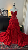 Vintage Prom Dress Outfit Mermaid Sweetheart Red With Sequins Appliques Long 90s Prom Dresses Formal Evening Gowns HZ0311