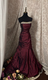 Vintage Prom Dress Outfit Mermaid Sweetheart Burgundy With Silver Beaded Long 90s Prom Dresses Formal Evening Gowns HZ0311
