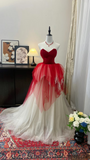 Vintage Prom Dress Outfit Ball Gown Sweetheart Red And White Tulle Long 90s Prom Dresses Formal Evening Gowns HZ0311