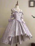Vintage Prom Dress Outfit Ball Gown Spaghetti Strap Lilac Lace Long Prom Dresses Formal Evening Gowns HZ0311