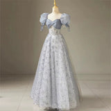 Gorgeous A Line Sweetheart Blue Tulle Sequins Prom Dresses Formal Party Teens Evening Gowns HZ0311