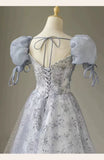 Gorgeous A Line Sweetheart Blue Tulle Sequins Prom Dresses Formal Party Teens Evening Gowns HZ0311