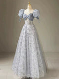 Gorgeous A Line Sweetheart Blue Tulle Sequins Prom Dresses Formal Party Teens Evening Gowns HZ0311