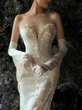 Gorgeous Mermaid Sweetheart White Beads Sequins Prom Dresses Formal Party Teens Evening Gowns HZ0311