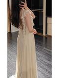 Gorgeous A Line V Neck Chiffon Ivory Long Prom Dresses Formal Party Teens Evening Gowns HZ0311