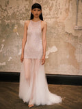 Sexy Mermaid Scoop Tulle With Pearls Gem Long Summer Bride Dress Long Bride Dress Classy Wedding Dresses HZ0311