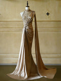 Gorgeous Mermaid One Shoulder High Neck With Beads Pleated Long Prom Dresses Formal Evening Gowns HZ0311