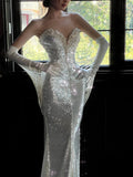 Gorgeous Mermaid Sweetheart White Beads Sequins Prom Dresses Formal Party Teens Evening Gowns HZ0311
