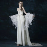 Sexy Mermaid Sweetheart With Silver Beads Gem Long Summer Bride Dress Long Bride Dress Classy Wedding Dresses HZ0311