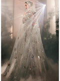 Gorgeous Mermaid Scoop Light Sky Blue Tulle With Lace Floral Beads Prom Dresses Formal Party Teens Evening Gowns HZ0311