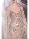 Gorgeous Mermaid Scoop Light Sky Blue Tulle With Lace Floral Beads Prom Dresses Formal Party Teens Evening Gowns HZ0311