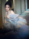 Gorgeous Mermaid Scoop Blue Tulle With Gem Beads Prom Dresses Formal Party Teens Evening Gowns HZ0311