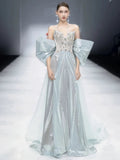 Gorgeous Mermaid Sweetheart Blue Sequins With Gem Beads Prom Dresses Formal Party Teens Evening Gowns HZ0311