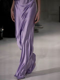 Gorgeous Sheath V Neck Light Grape Satin Pleated Long Prom Dresses Formal Evening Gowns HZ0311