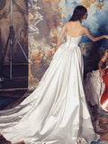 Sexy Sheath Sweetheart Lace White Satin With Pearls Beads Long Bride Dress Long Bride Dress Classy Wedding Dresses HZ0311