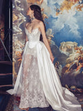 Sexy Sheath Sweetheart Lace White Satin With Pearls Beads Long Bride Dress Long Bride Dress Classy Wedding Dresses HZ0311
