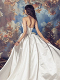 Sexy Sheath Sweetheart Lace White Satin With Pearls Beads Long Bride Dress Long Bride Dress Classy Wedding Dresses HZ0311