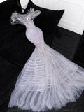 Luxury Mermaid Off The Shoulder Lilac Silver Sequins Beaded Fitted Wedding Dress Bride Gowns Wedding Dresses HZ0311