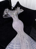 Luxury Mermaid Off The Shoulder Lilac Silver Sequins Beaded Fitted Wedding Dress Bride Gowns Wedding Dresses HZ0311