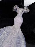 Luxury Mermaid Off The Shoulder Lilac Silver Sequins Beaded Fitted Wedding Dress Bride Gowns Wedding Dresses HZ0311