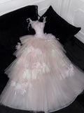 Modest Prom Dresses Ball Gown Strap With Flowers Tulle Vintage Fashion Long Prom Dresses Party Gowns HZ0311