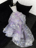 Modest Prom Dresses Ball Gown Strapless With Flowers Tulle Lilac Fashion Long Prom Dresses Party Gowns HZ0311