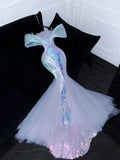 Luxury Mermaid Strapless Lilac Sequins Beaded Fitted Wedding Dress Bride Gowns Wedding Dresses HZ0311