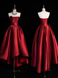 Classy Ball Gowns High Low Strapless Burgundy Satin Prom Dresses Graduation 20th Birthday Outfits HZ0311