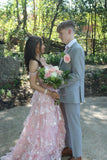 Beautiful Ball Gown Sweetheart Pink Lace Slit Prom Dresses Inspiration Prom Gown Princess Senior Graduation Dress HZ0311